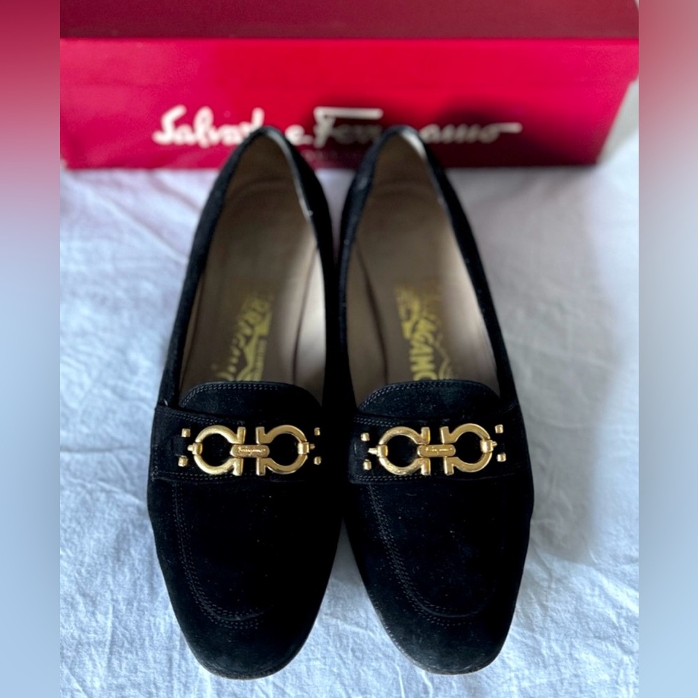 Salvatore Ferragamo Black Loafers with Gold Detail